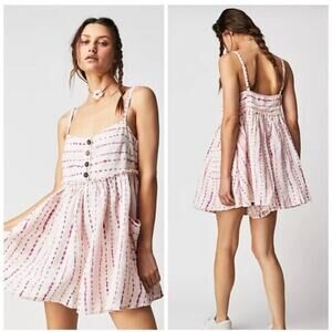 FREE‎ PEOPLE Romper Medium Ocean Ave Boho Flowy Hidden Shorts Pockets Smocked